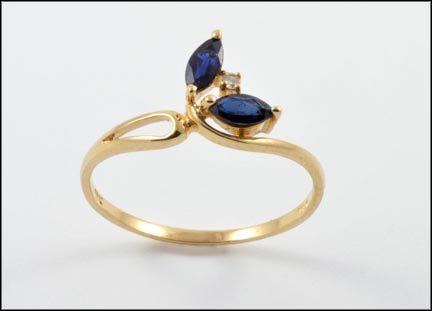 Two Small Marquise Cut Sapphire Ring in 10K Yellow Gold LARGE