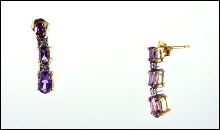 Multi Amethyst and Diamond Drop Earrings in Yellow Gold MAIN
