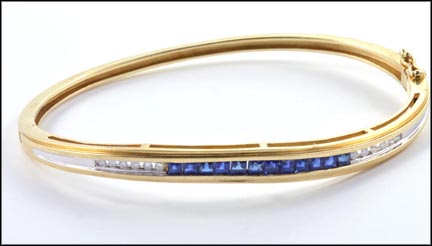 Blue Sapphire and Diamond Bracelet in 14K Yellow Gold LARGE