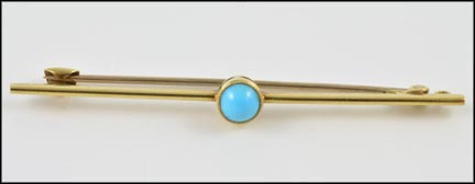 1900s Turquoise Bar Pin with C Hook in 15K Yellow Gold MAIN