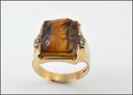 Tiger Eye Cameo Ring in 10K Yellow Gold LARGE