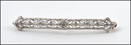 1915 Diamond Filigree Bar Pin in White Gold MAIN