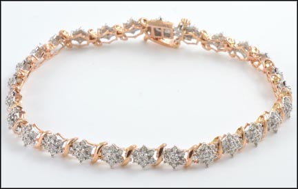 Diamond Clusters Bracelet in 14K Yellow Gold LARGE