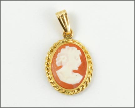 Small Shell Cameo Pendant in 14K Yellow Gold LARGE