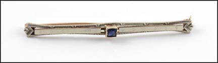 Sapphire Bar Pin Vintage in 10K White Gold LARGE