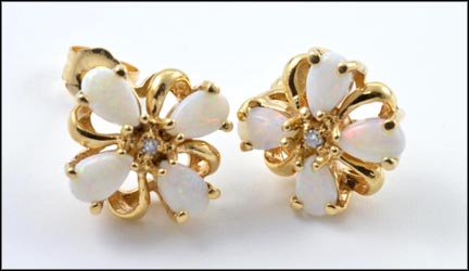 Opal and Diamond Post Earrings in 14K Yellow Gold MAIN