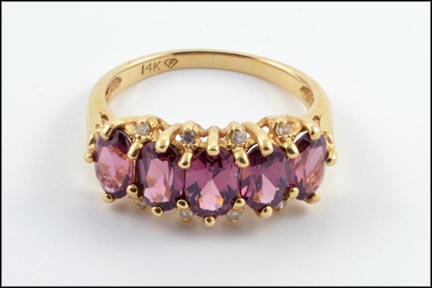 Five Tourmalines with Diamond Accents Ring in 14K Yellow Gold LARGE