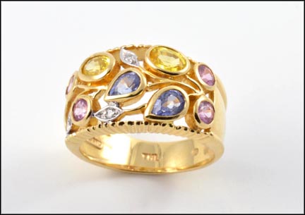 Many Colors Of Sapphires Ring in 14K Yellow Gold LARGE