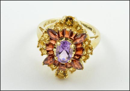 Amethyst, Garnet and Citrine Cocktail Ring in 10K Yellow Gold MAIN