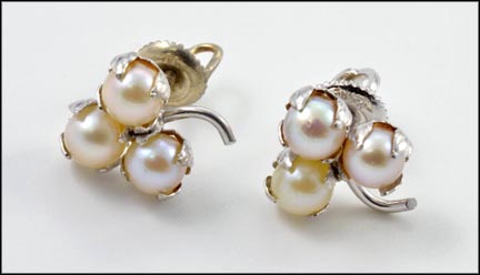 Pearl Post Earrings in 14K White Gold MAIN