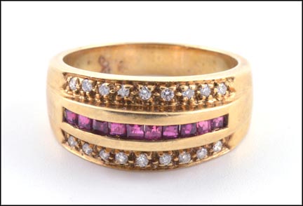 Channel Set Ruby and Bead Set Diamond Band in 10K Yellow Gold MAIN