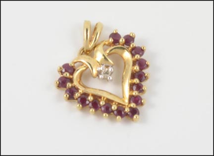 Ruby Heart Pendant with Diamond in 10K Yellow Gold LARGE