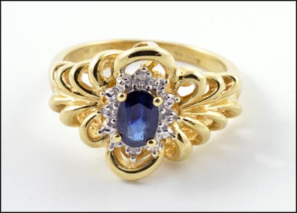 Sapphire with Diamond Accents Ring in 10K Yellow Gold MAIN