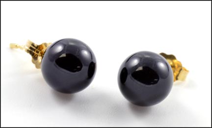 Onyx Ball Post Earrings in 14K Yellow Gold MAIN