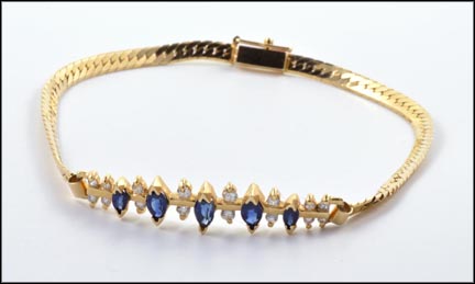 Sapphire and Diamond Bracelet in 14K Yellow Gold LARGE