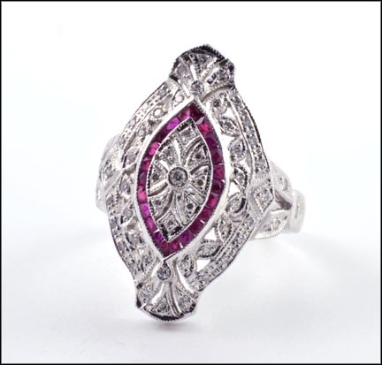 Ruby and Diamond Vintage Style Ring in 18K Yellow Gold LARGE
