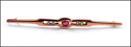 Vintage Tourmaline Bar Pin C Clasp in 9K Rose Gold LARGE