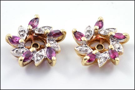 Red Sapphires and Diamonds Post Earring Jackets in Yellow Gold MAIN