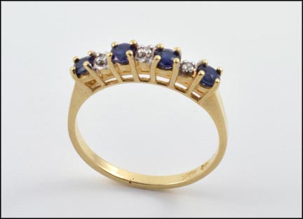 Three Diamond and Four Sapphire Band in 10K Yellow Gold MAIN