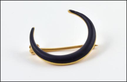 Black Enameled Crescent Moon Pin in 14K Yellow Gold MAIN