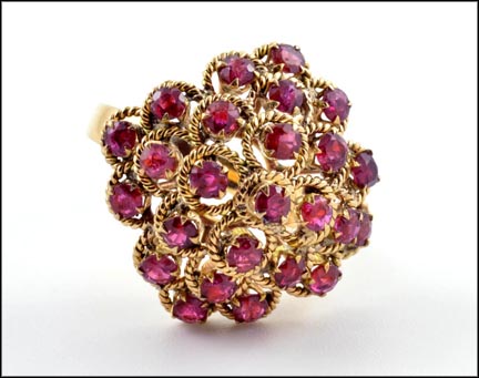 Multi Rubies Princess Style Ring in Yellow Gold MAIN