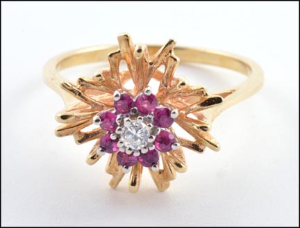 Multi Ruby and Diamond Ring in 14K Yellow Gold MAIN