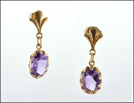 Post Earrings with Amethyst Drops in 14K Yellow Gold MAIN