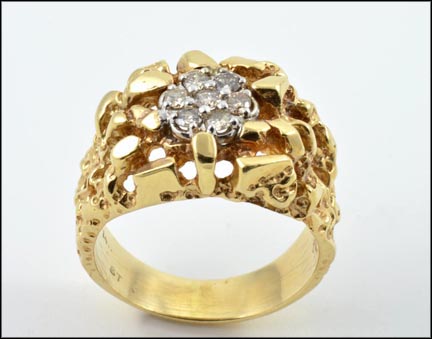Nugget with Diamond Cluster Ring in 14K Yellow Gold MAIN
