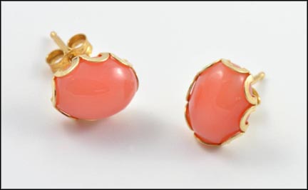Coral Stud Earrings in 14K Yellow Gold LARGE