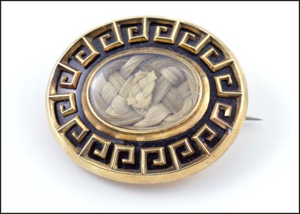 Hair Braid Greek Key Setting Pin or Pendant in Yellow Gold LARGE