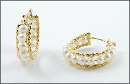 Multi Pearl Hoop Pierced Earrings in 14K Yellow Gold MAIN