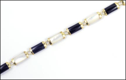 Mother Of Pearl and Onyx Oriental Clasp Bracelet in 10K Yellow Gold LARGE