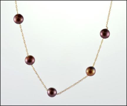 Synthetic Brown Pearl Necklace in 10K Yellow Gold LARGE