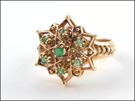 Seven-Emerald Star Shape Ring in 10K Yellow Gold MAIN