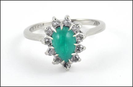 Diamond and Chrysoprase Ring in 14K White Gold LARGE