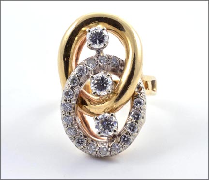 Multi Diamonds In Two Open Ovals Ring in Yellow Gold LARGE