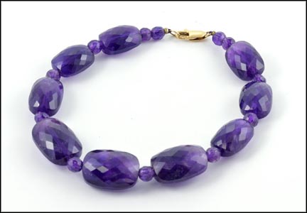 Amethyst Bead Briolet Cut Bracelet in 14K Yellow Gold LARGE