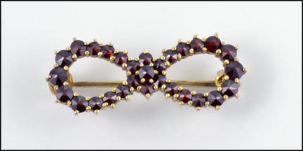 Gold Wash Garnet Bow Pin in .900 Silver with Gold Wash MAIN