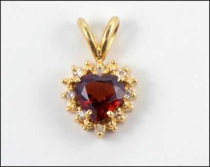 Garnet and Diamond Heart Pendant in 14K Yellow Gold MAIN
