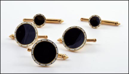 Black and White Tux Buttons in 14K Yellow Gold LARGE