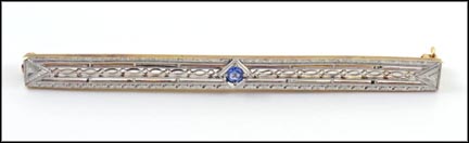 1925 Light Blue Sapphire Bar Pin in 14K Yellow and White Gold MAIN
