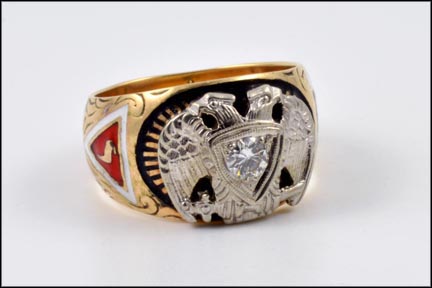 Masonic Diamond Ring in Yellow Gold LARGE