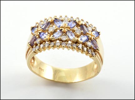 Tanzanite and Diamond Band in 14K Yellow Gold LARGE