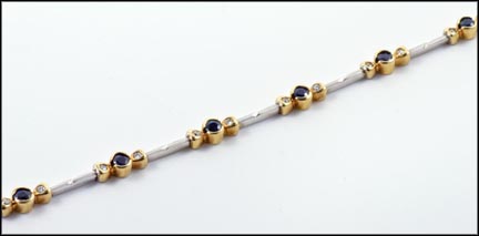 Sapphire and Diamond Bracelet in 14K Two-Tone Gold LARGE