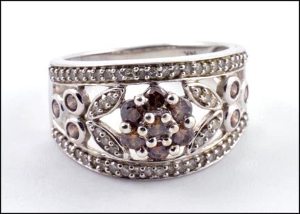 Diamond Band Floral Design in 14K White Gold LARGE
