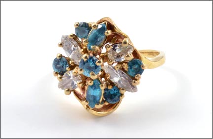 Blue Zircon and Diamond Cluster Ring in 14K Yellow Gold MAIN
