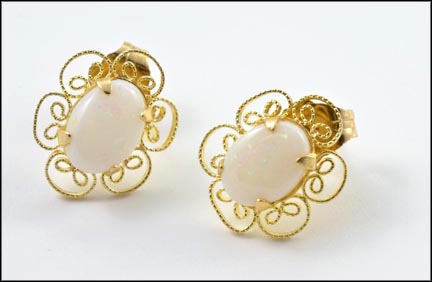 Oval Cut Opal Earrings in Yellow Gold MAIN
