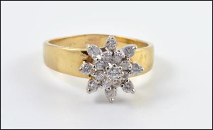Diamond Cluster Ring in 14K Yellow Gold LARGE