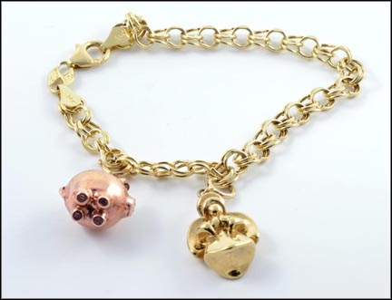 Charm Bracelet with Two Charms in 14K Yellow Gold LARGE