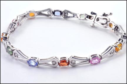 Multi Color Sapphire Bracelet in 14K White Gold LARGE